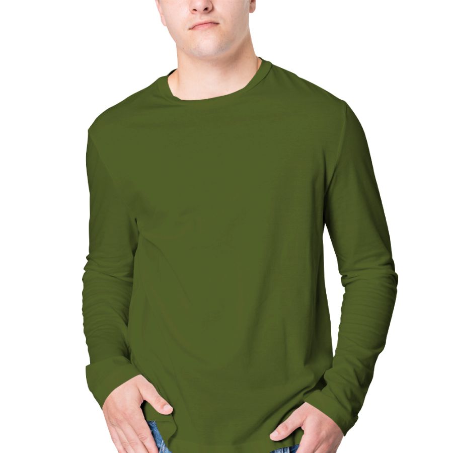 Plain Olive Green Full Sleeves T-Shirt