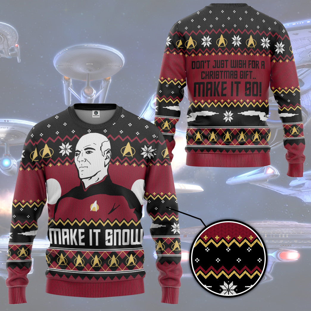 Klothek 3D S.T Make It Snow With Captian Jean Luc Picard Christmas | Price in USA, Best Quality