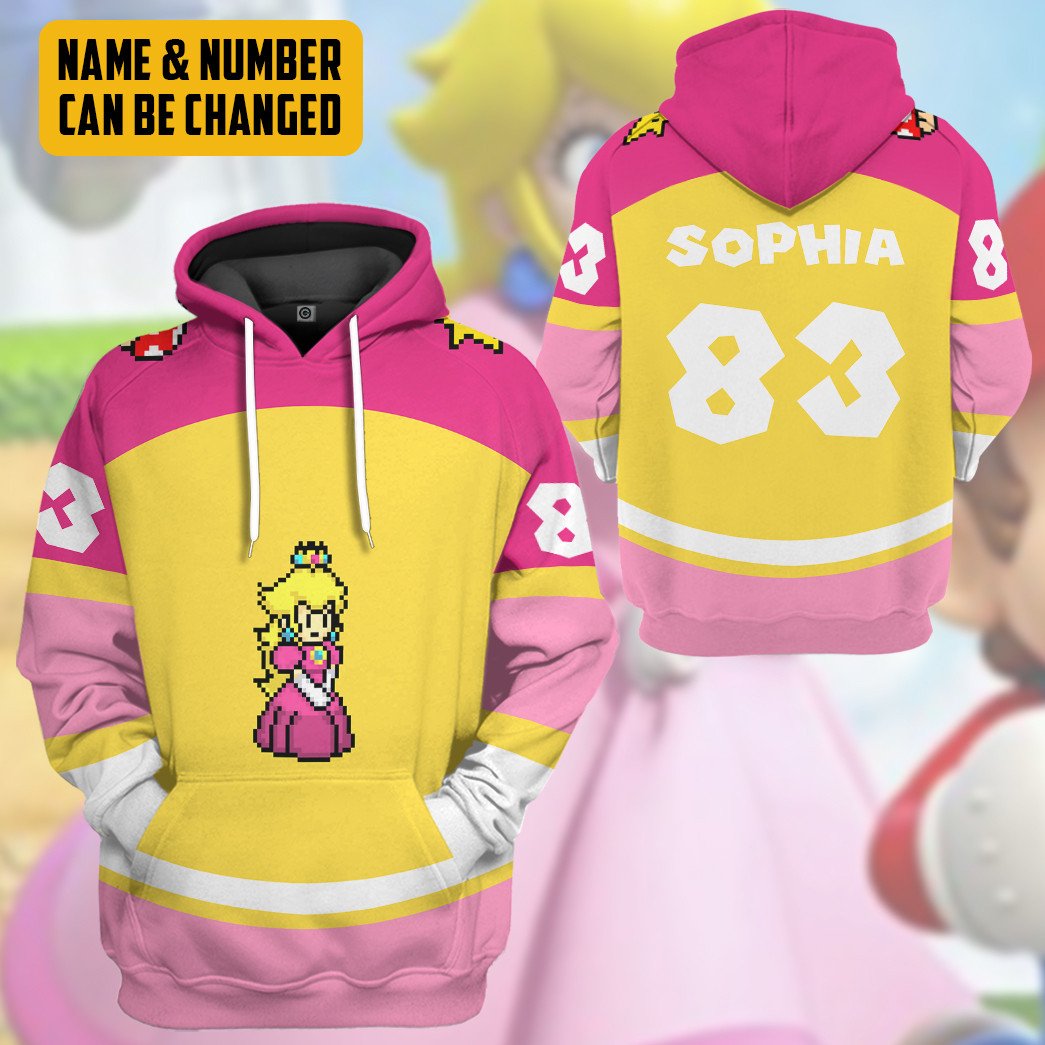 Klothek 3D Princess Peach Sports Custom Name Custom Number Hoodie T | Price in USA, Best Quality