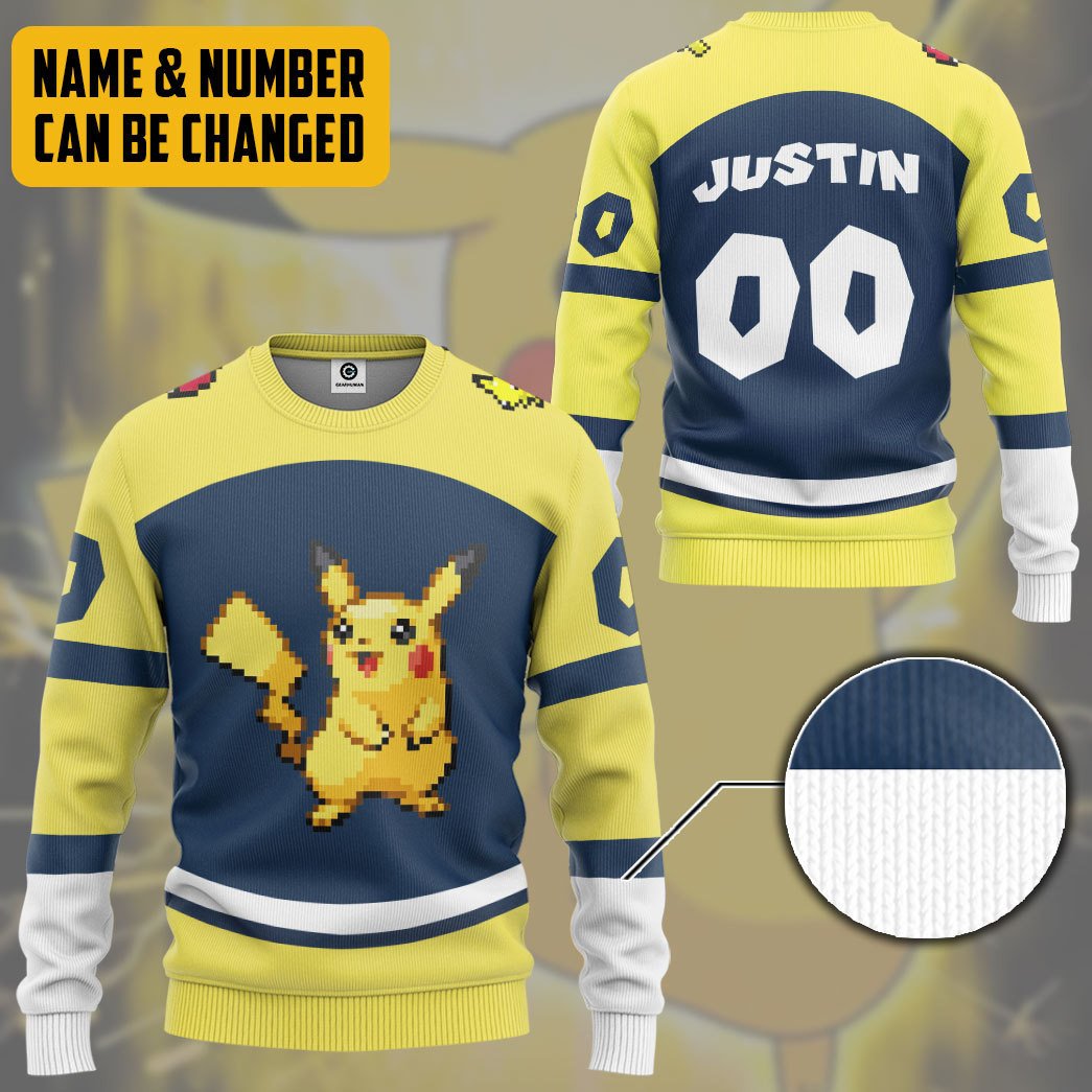 Klothek 3D PKM Pikachu Sport Custom Name Custom Number Hoodie Tshir | Price in USA, Best Quality