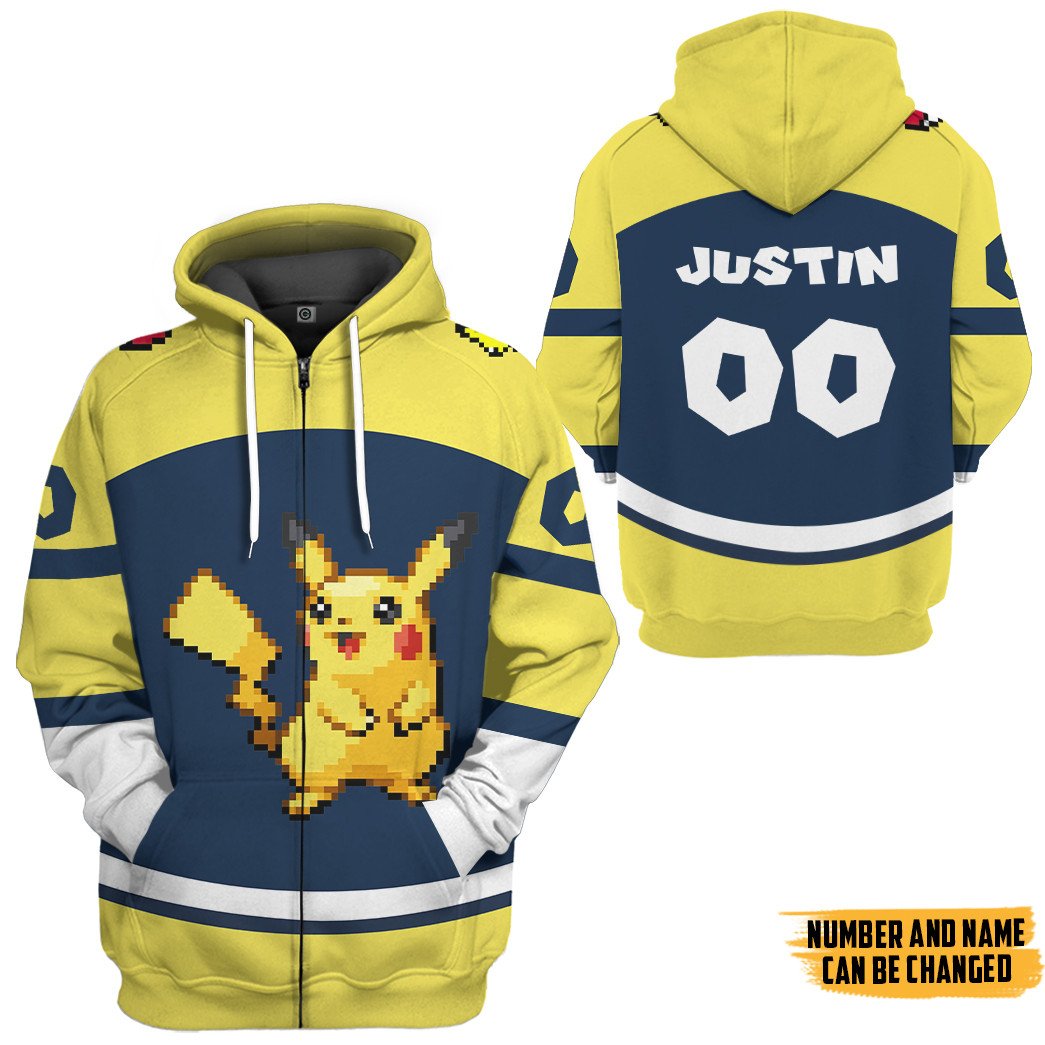 Klothek 3D PKM Pikachu Sport Custom Name Custom Number Hoodie Tshir | Price in USA, Best Quality