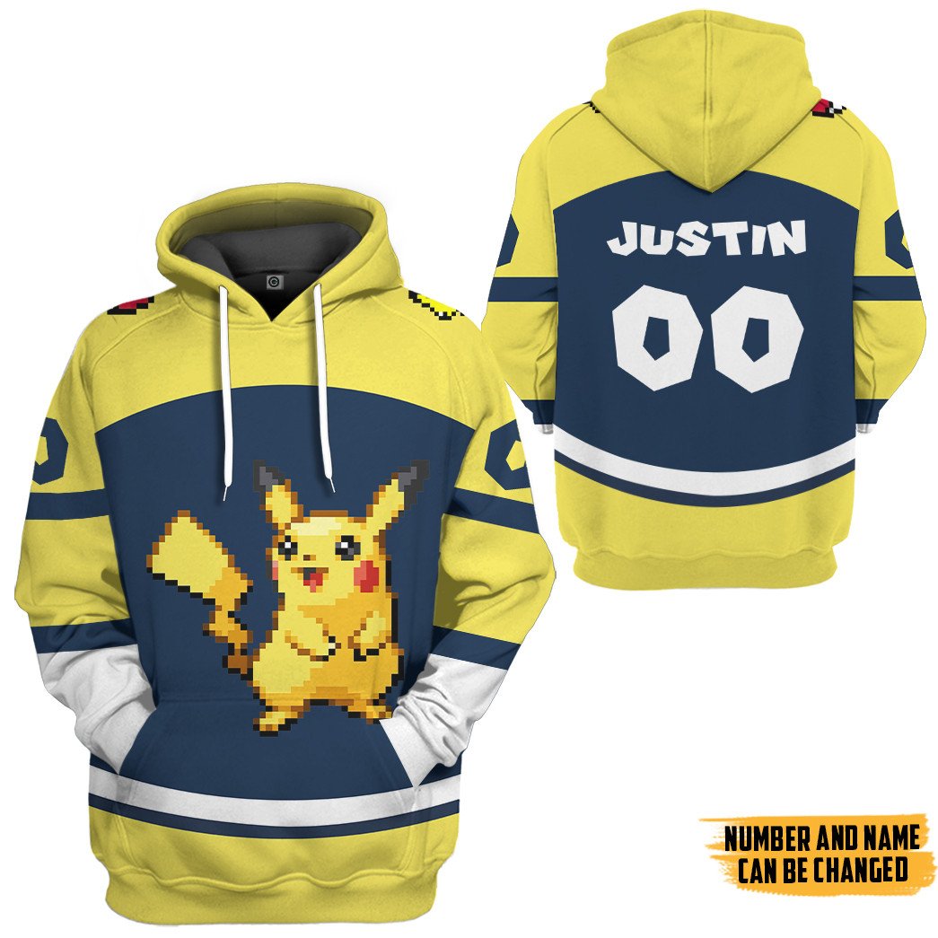 Klothek 3D PKM Pikachu Sport Custom Name Custom Number Hoodie Tshir | Price in USA, Best Quality