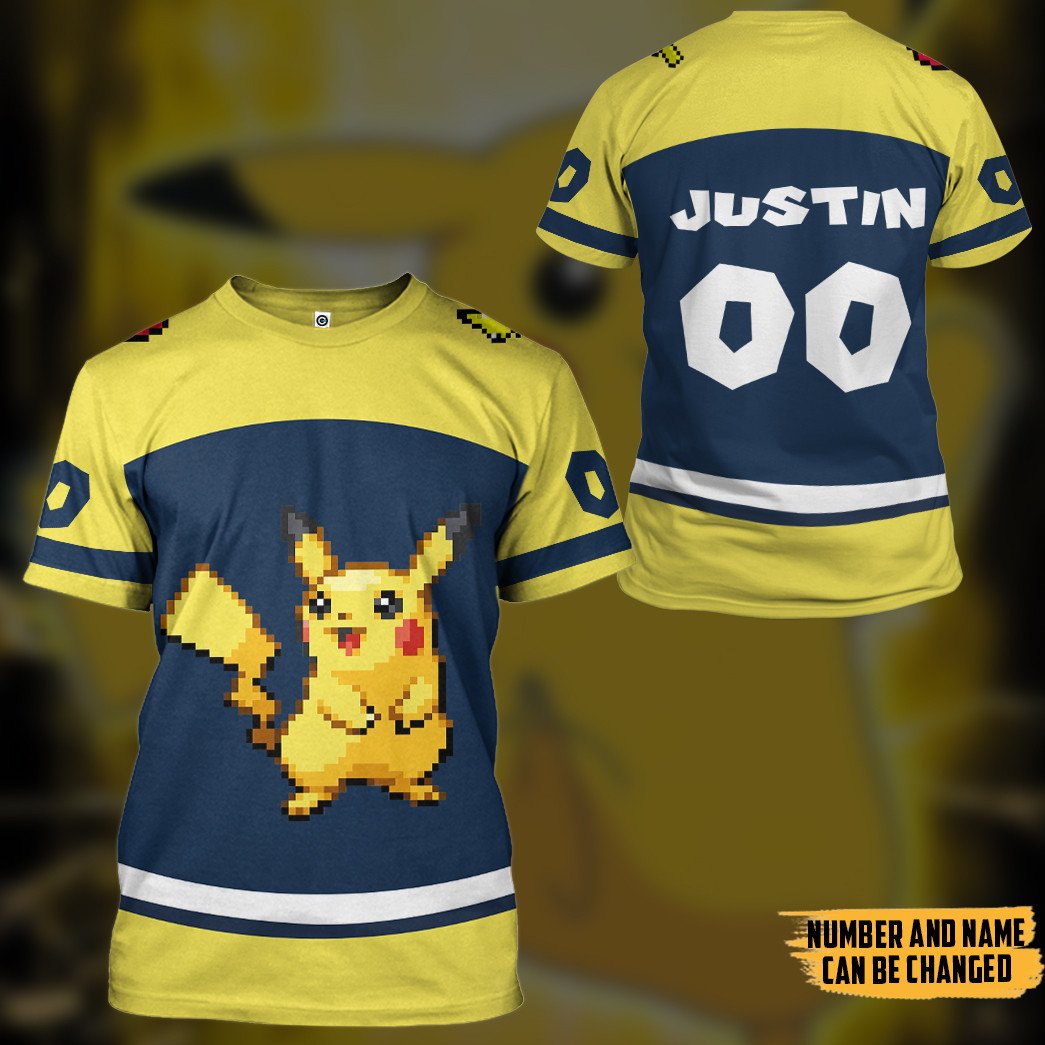 Klothek 3D PKM Pikachu Sport Custom Name Custom Number Hoodie Tshir | Price in USA, Best Quality