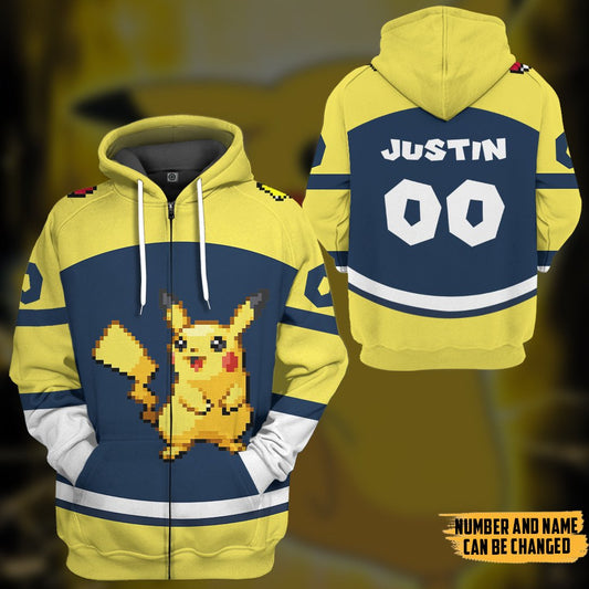 Klothek 3D PKM Pikachu Sport Custom Name Custom Number Hoodie Tshir | Price in USA, Best Quality