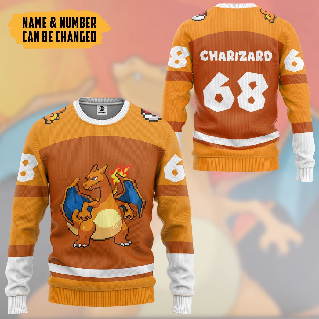 Klothek 3D PKM Charizard Sport Custom Name Custom Number Hoodie Tsh | Price in USA, Best Quality