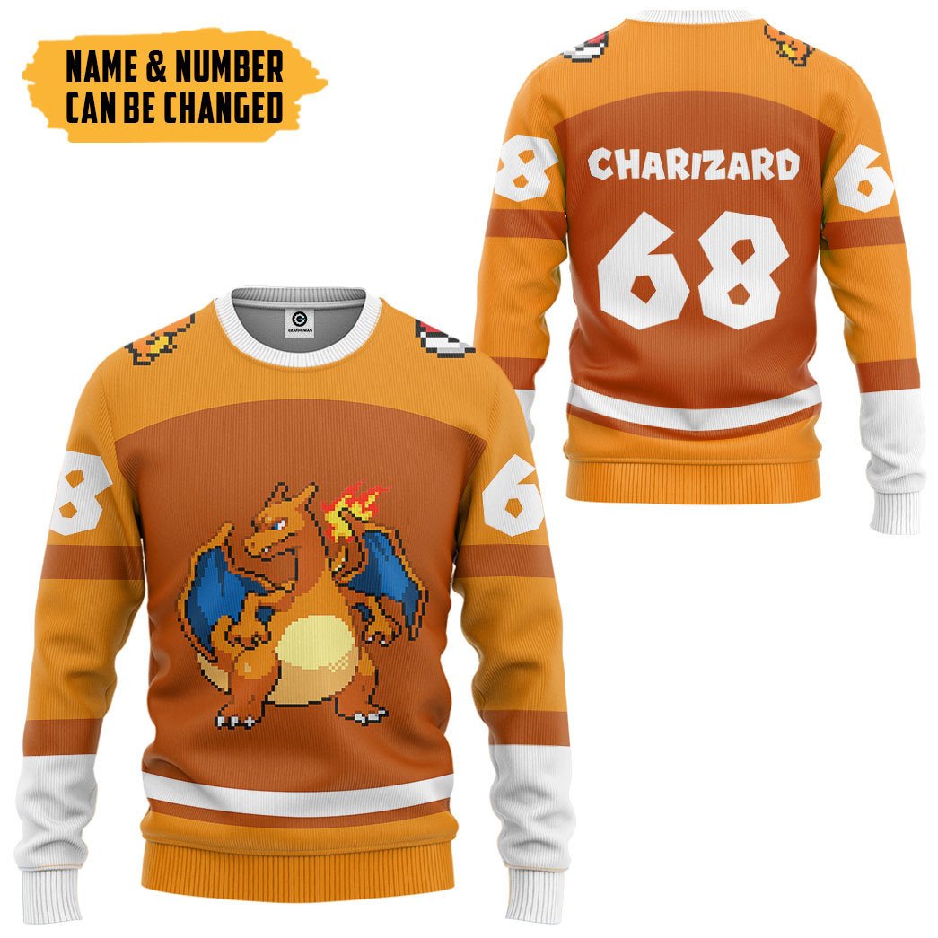 Klothek 3D PKM Charizard Sport Custom Name Custom Number Hoodie Tsh | Price in USA, Best Quality