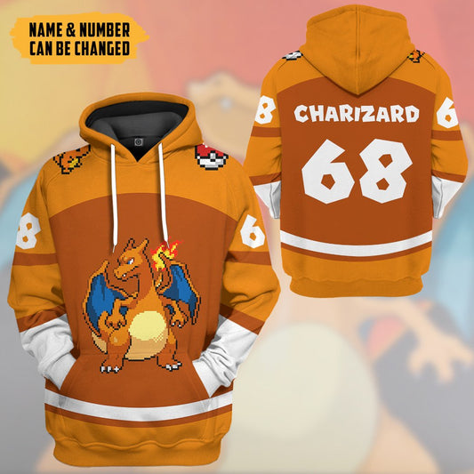 Klothek 3D PKM Charizard Sport Custom Name Custom Number Hoodie Tsh | Price in USA, Best Quality