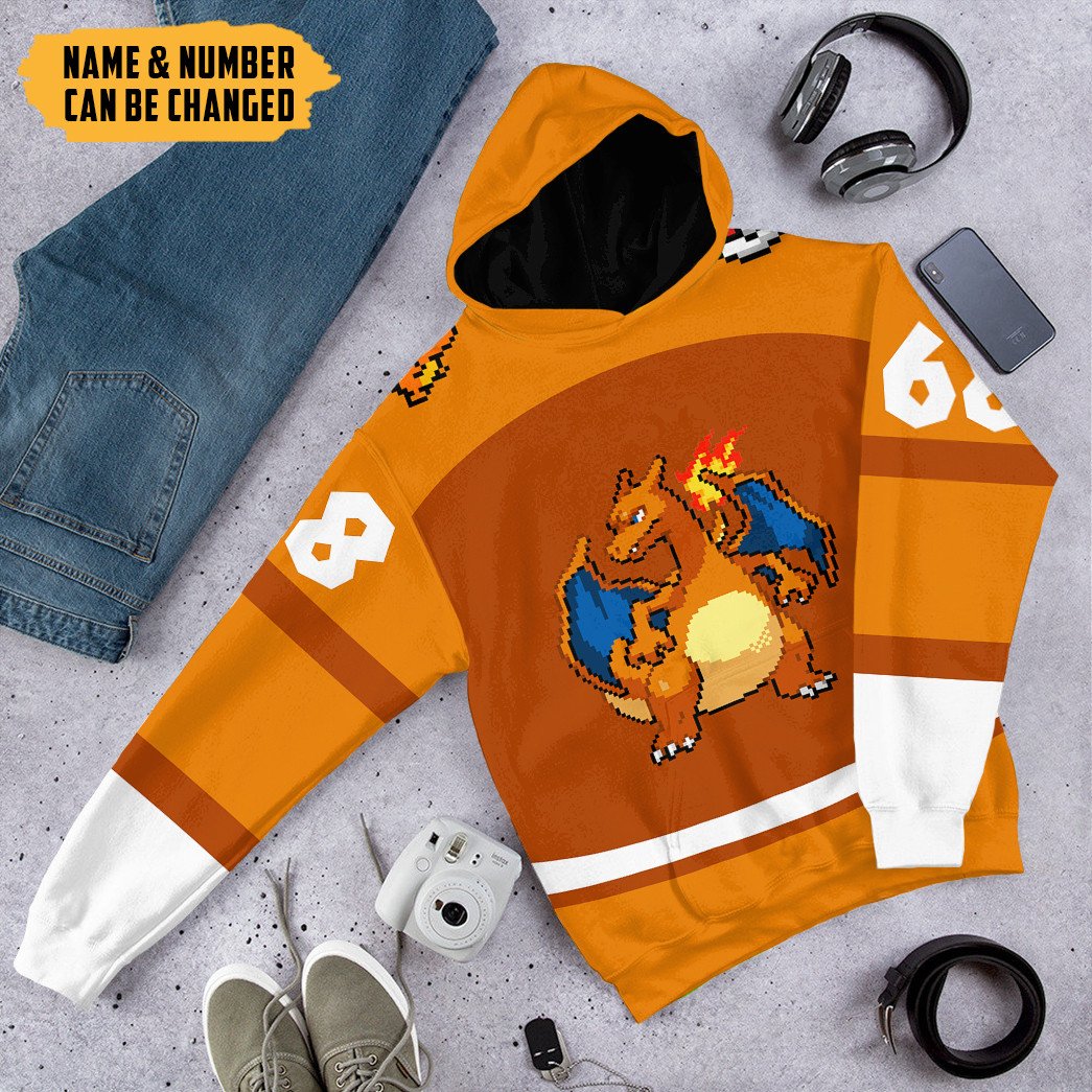 Klothek 3D PKM Charizard Sport Custom Name Custom Number Hoodie Tsh | Price in USA, Best Quality