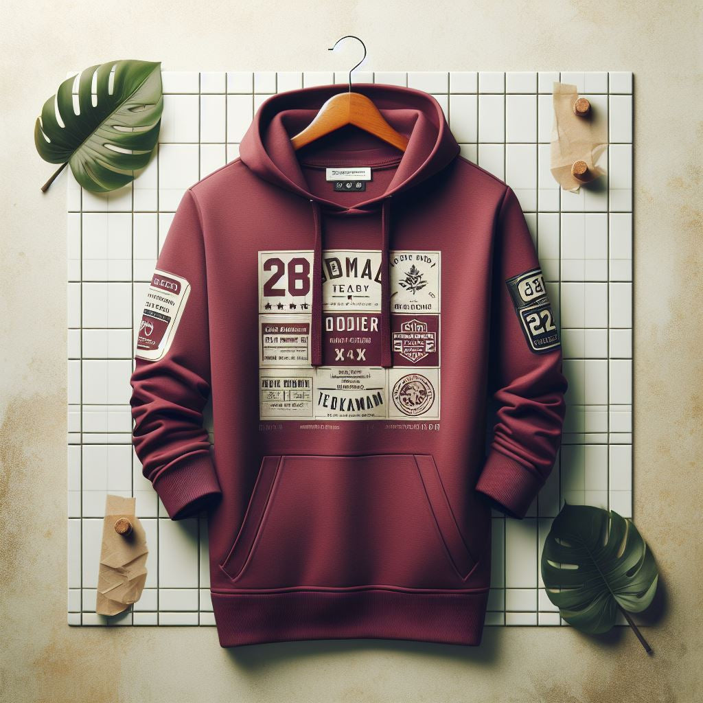 Mens Printed Kangaroo Hoodie GRMPRKH10 - Maroon