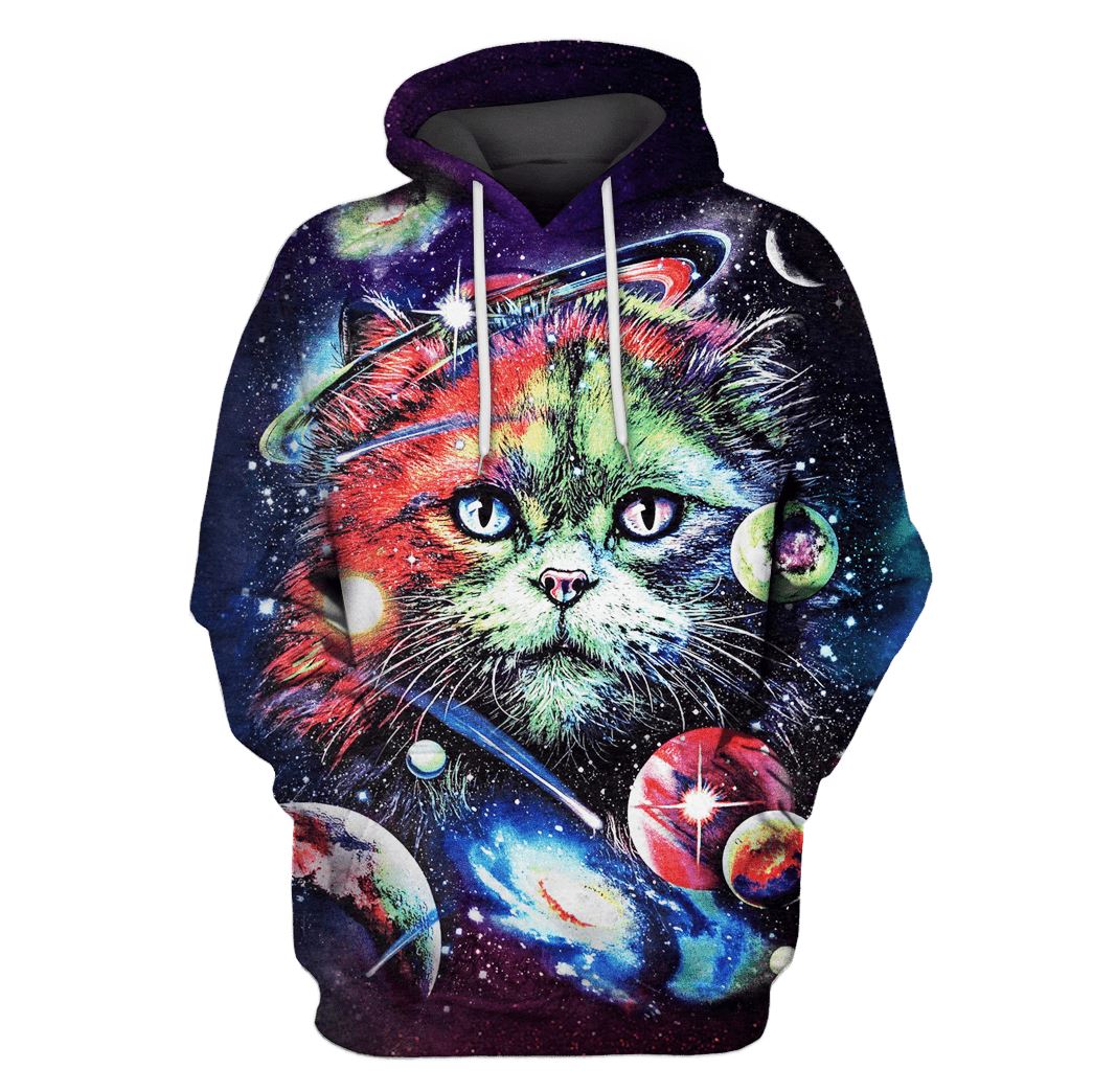 Klothek Cat in the space with planet Custom T-shirt - Hoodies Appar | Price in USA, Best Quality