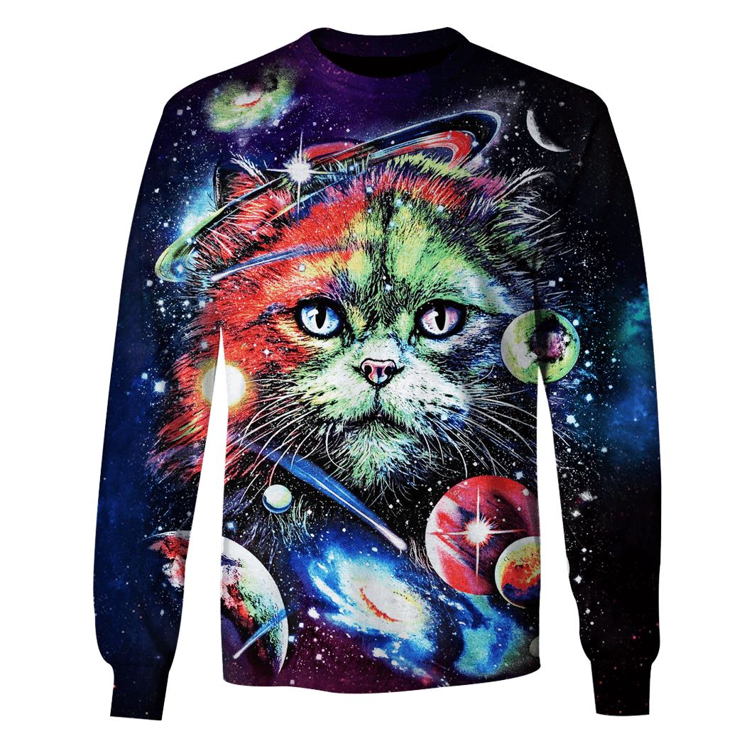 Klothek Cat in the space with planet Custom T-shirt - Hoodies Appar | Price in USA, Best Quality