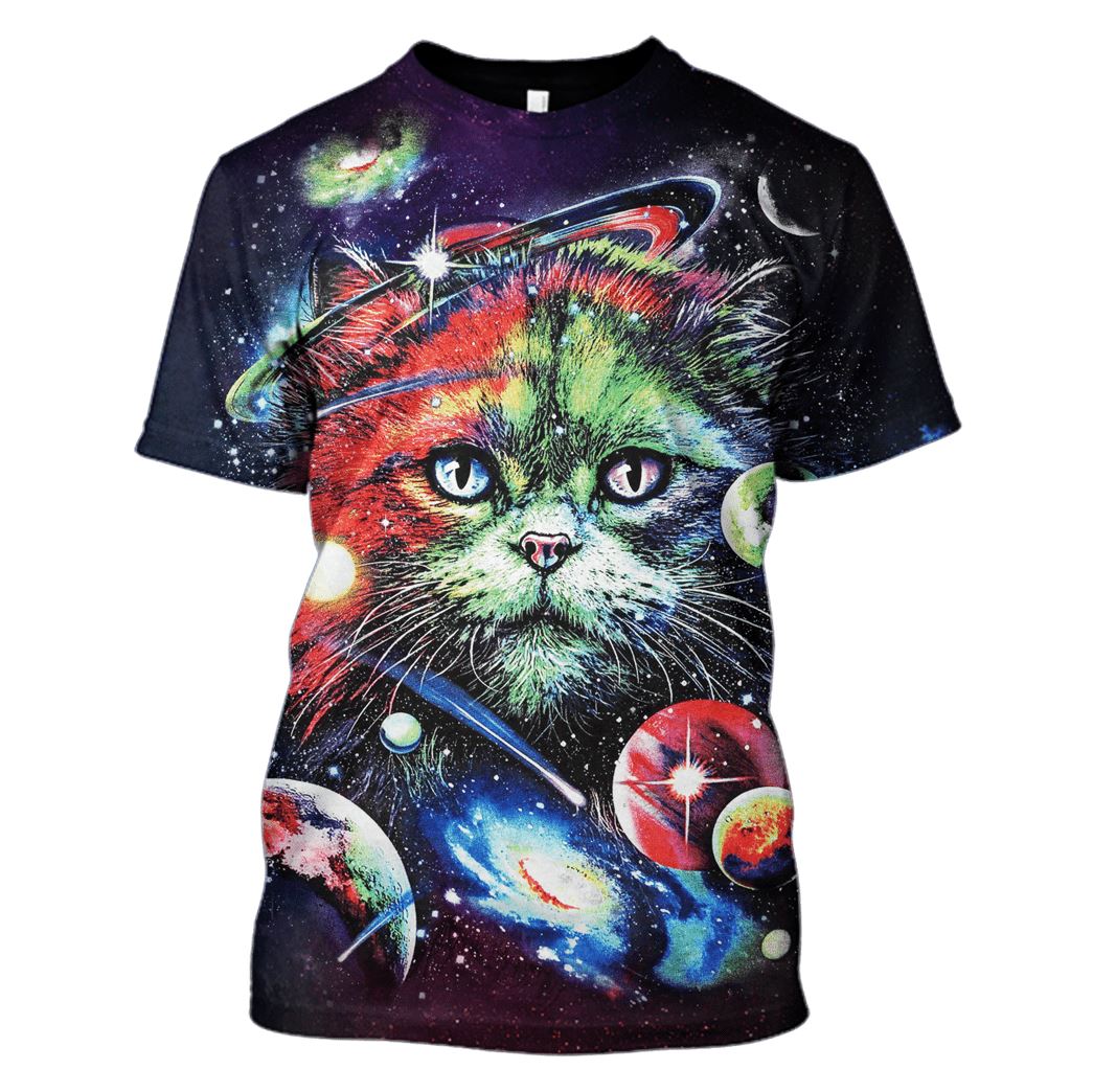 Klothek Cat in the space with planet Custom T-shirt - Hoodies Appar | Price in USA, Best Quality