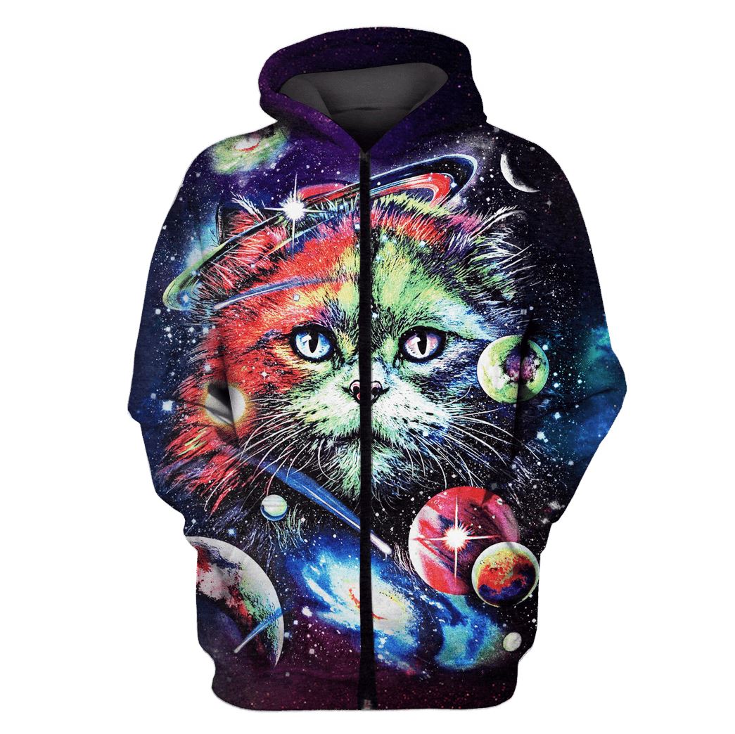 Klothek Cat in the space with planet Custom T-shirt - Hoodies Appar | Price in USA, Best Quality