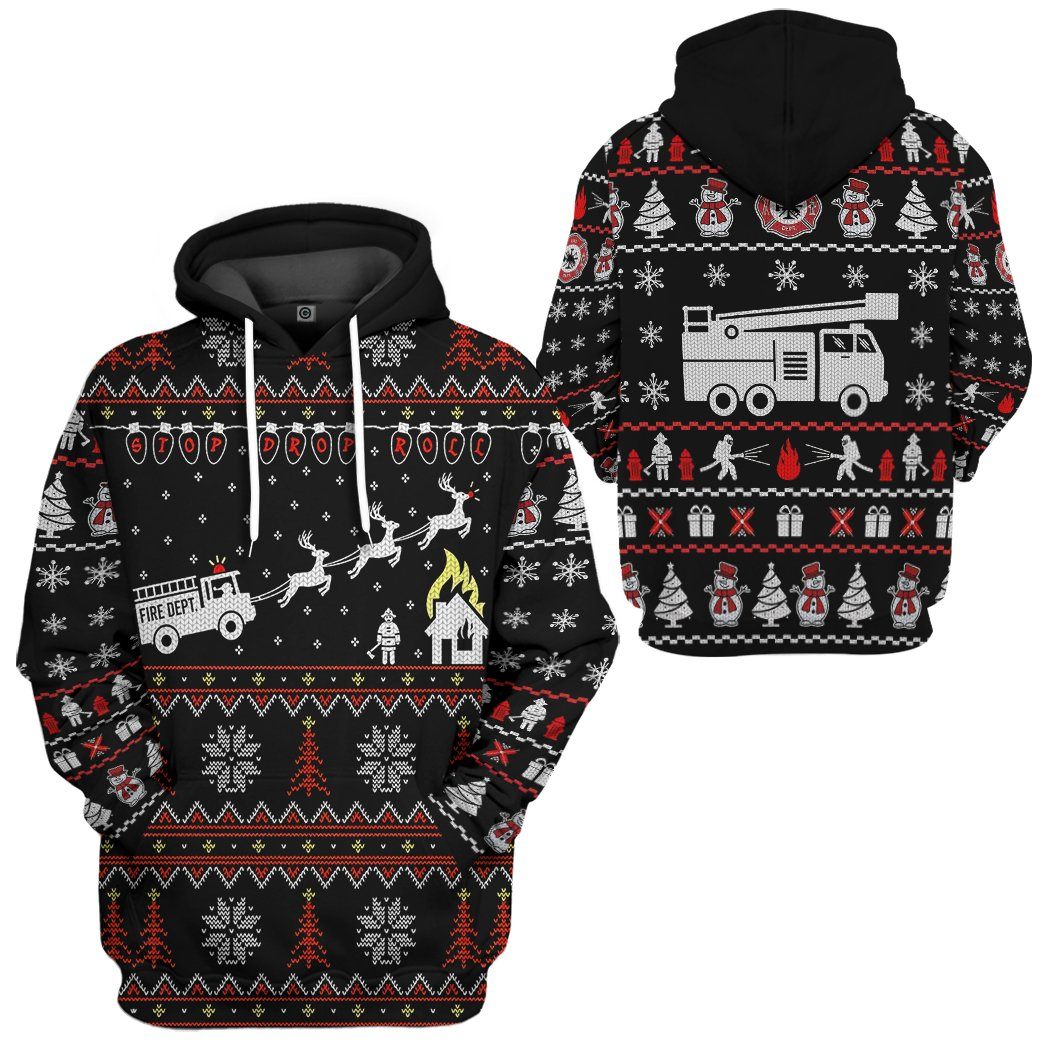 Klothek 3D Firefighter FIRE DEPT Ugly Christmas Sweater Custom Hood | Price in USA, Best Quality