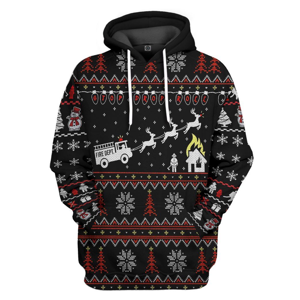 Klothek 3D Firefighter FIRE DEPT Ugly Christmas Sweater Custom Hood | Price in USA, Best Quality