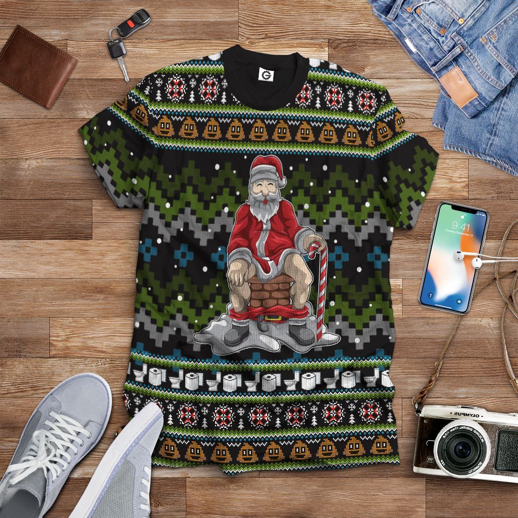 Klothek 3D Santa Pooping Down Chimney Custom Tshirt Hoodie Apparel | Price in USA, Best Quality