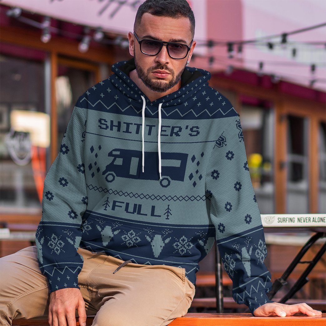 Klothek 3D Shitter's Full Ugly Christmas Sweater Blue Custom Hoodie | Price in USA, Best Quality