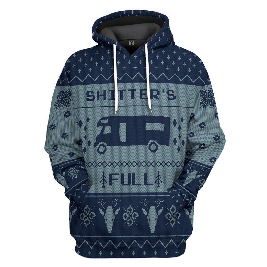 Klothek 3D Shitter's Full Ugly Christmas Sweater Blue Custom Hoodie | Price in USA, Best Quality