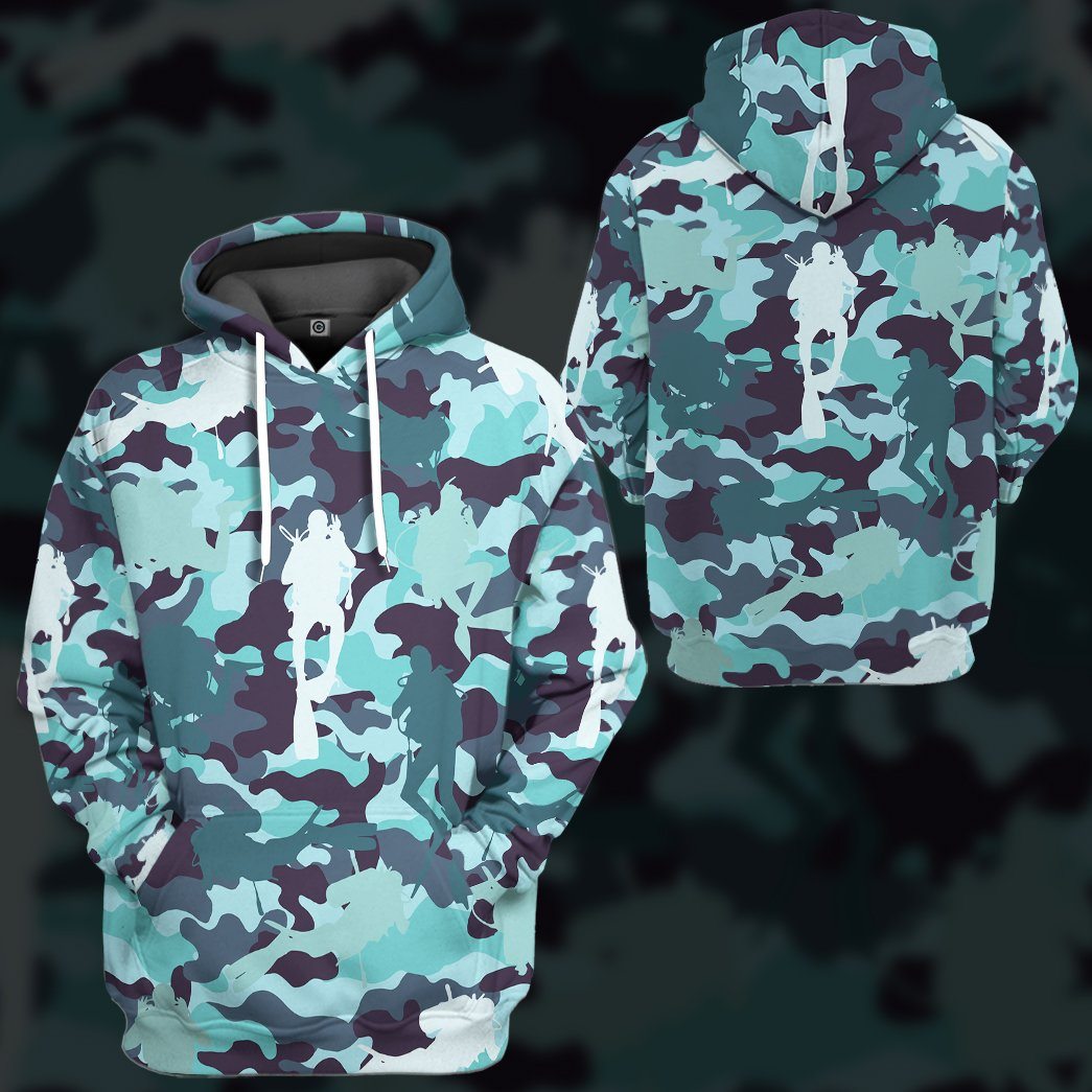 Klothek 3D Camo Scuba Diving Custom Tshirt Hoodie Apparel | Price in USA, Best Quality