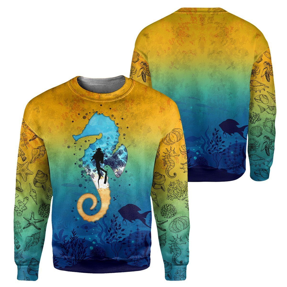 Klothek Scuba Diving Sea Horse - 3D All Over Printed Shirt | Price in USA, Best Quality