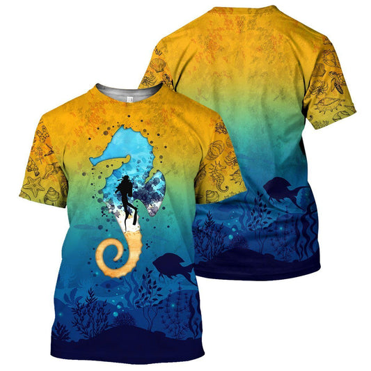 Klothek Scuba Diving Sea Horse - 3D All Over Printed Shirt | Price in USA, Best Quality