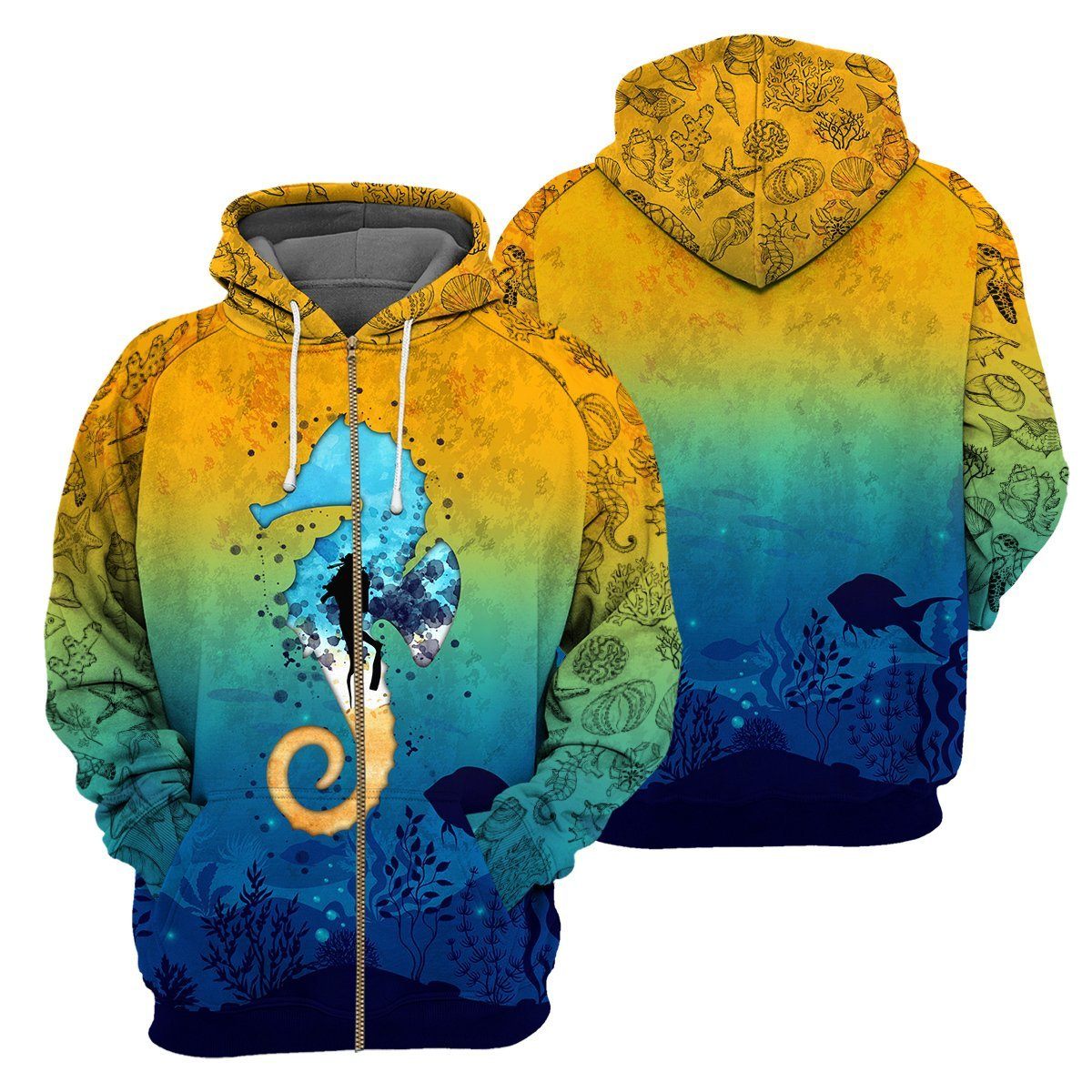 Klothek Scuba Diving Sea Horse - 3D All Over Printed Shirt | Price in USA, Best Quality