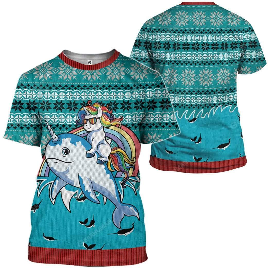 Klothek Ugly Unicorn Riding Narwhal Christmas Custom T-Shirts Hoodi | Price in USA, Best Quality