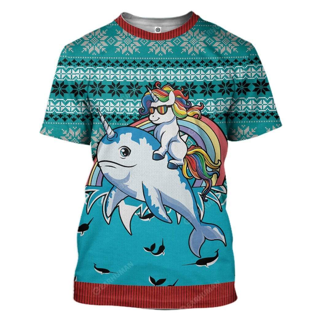 Klothek Ugly Unicorn Riding Narwhal Christmas Custom T-Shirts Hoodi | Price in USA, Best Quality